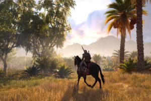 Assassins Creed, Assassins Creed: Origins, Video games, Horse, Palm trees, Trees, Nature, Egypt