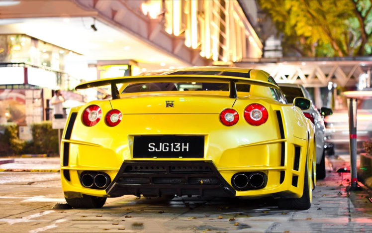 Nissan GTR, Rear view, Car, Yellow cars HD Wallpaper Desktop Background