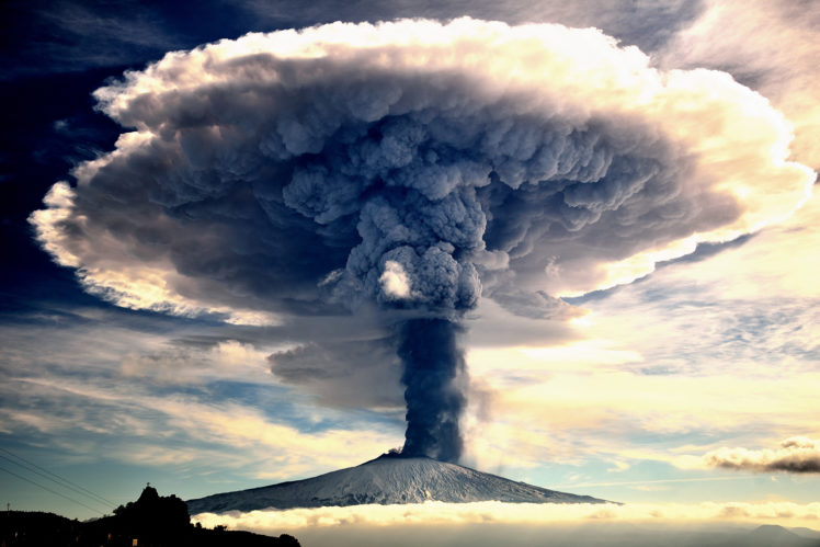 volcano, Lava, Eruption, Nature, Etna, Mount Etna, Italy, Sicily, Smoke, Clouds, Landscape, Mushroom clouds HD Wallpaper Desktop Background