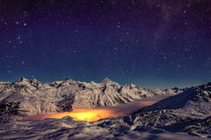 landscape, Nature, Mountains, Panoramas, Night, Switzerland, Stars, Snow, Alps, Long exposure, Mist