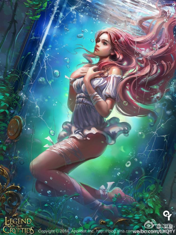 water, Fantasy, Beautiful, Girl, Pink, Hair, Dress, Long, Hair HD Wallpaper Desktop Background