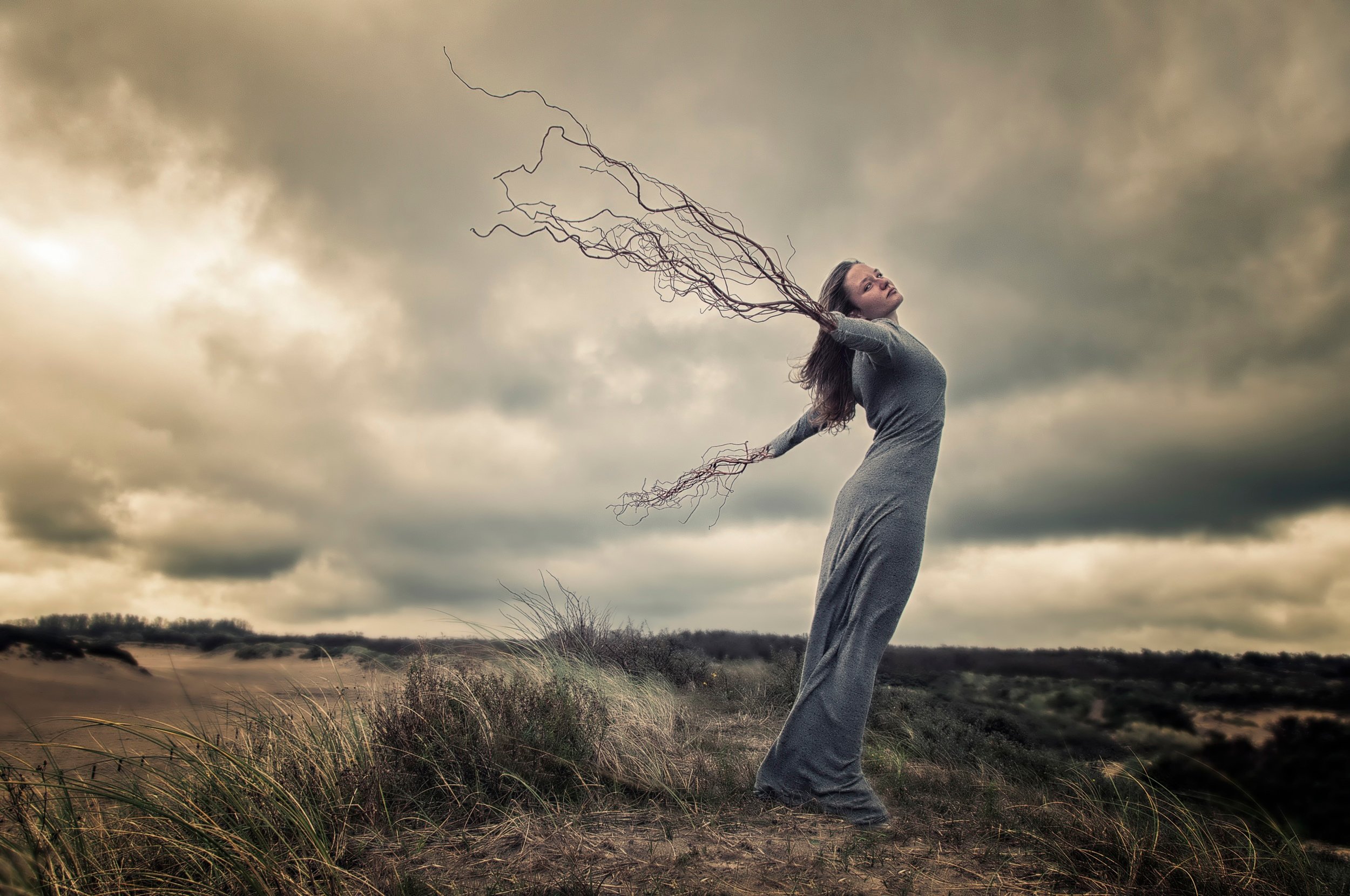 wind, Girl, Hands, Roots, Drean, Witch, Wicca, Wiccan, Earth, Mood, Nature, Manipulation, Photoshop Wallpaper
