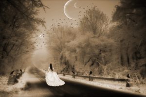 lonely, Mood, Sad, Alone, Sadness, Emotion, People, Loneliness, Solitude, Gothic, Fantasy, Girl, Photoshop, Road, Winter, Moon