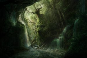artwork, Fantasy, Magical, Art, Forest, Tree, Landscape, Nature, Cave, Skull