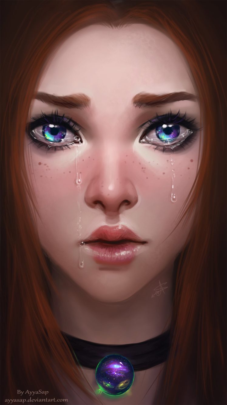 girl, Face, Cry, Blue, Eyes, Beautiful, Fantasy, Realistic Wallpapers HD /  Desktop and Mobile Backgrounds