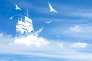 fantasy, Sky, Bird, Sea, Ship