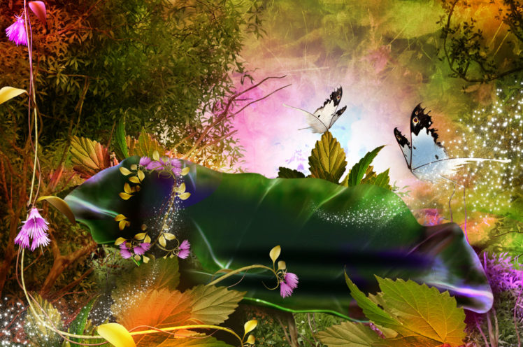 3d, Nature, Phantasmagoria, Butterfly, Leaves, Forest, Magic, Flowers  Wallpapers HD / Desktop and Mobile Backgrounds