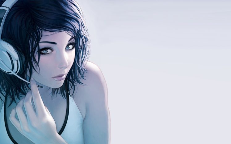 girl, Headphones, Beautiful, Short, Hair, Face HD Wallpaper Desktop Background