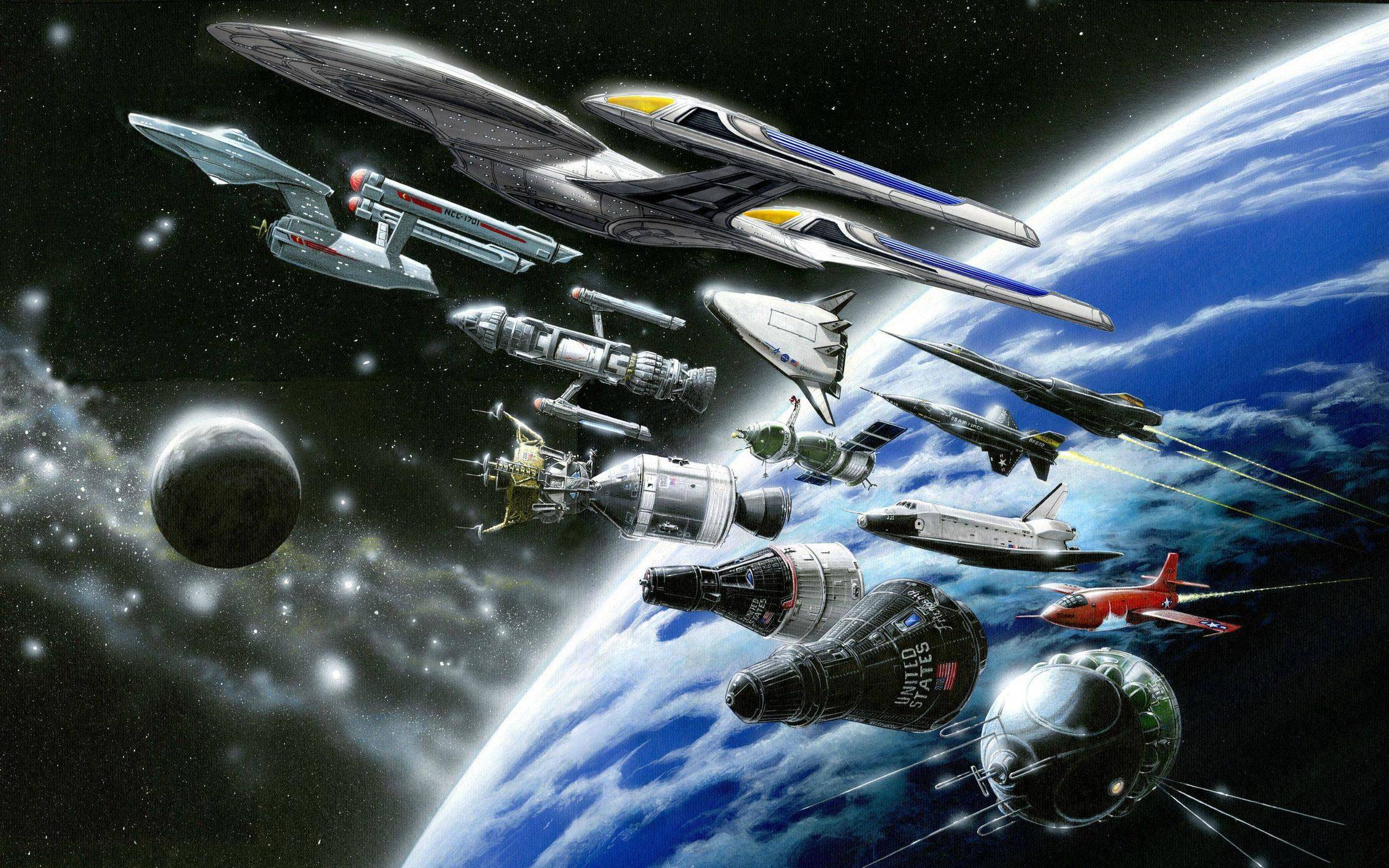 star, Trek, Starship, Enterprise, Spaceship, Nasa, Shuttle, Drawing, Stars, Planet, Moon, Capsule Wallpaper