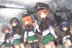 anime, Anime girls, Gun, Tank, Weapon, School uniform, Loli