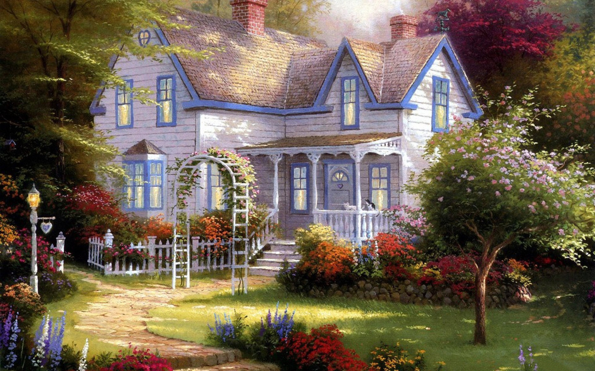 art, Painting, Painting, Garden, Arch, Front, Home, Garden, Summer