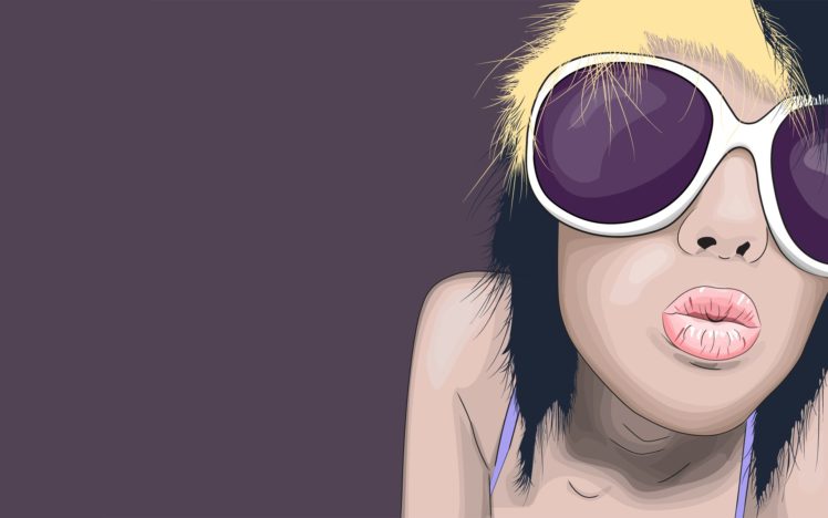 sunglasses, Drawing, Face, Glan, Kiss, Face, Girl, Girls HD Wallpaper Desktop Background