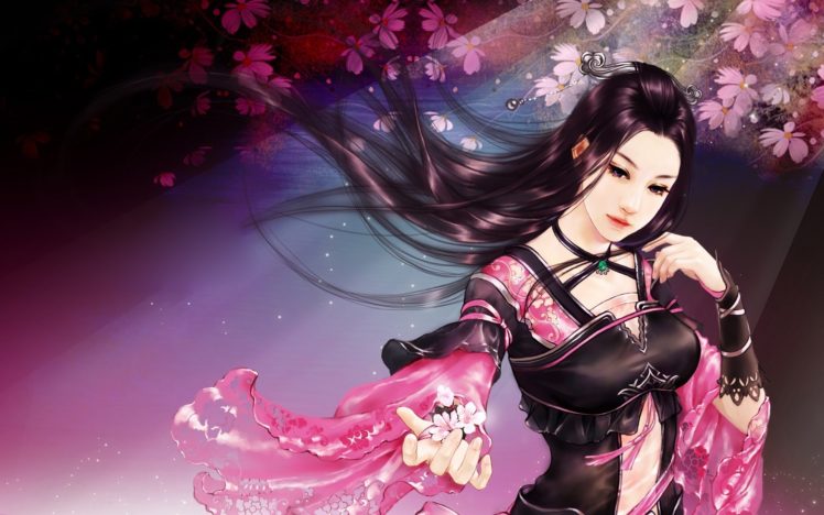 fantasy, Girl, Long, Hair, Beautiful, Flower HD Wallpaper Desktop Background