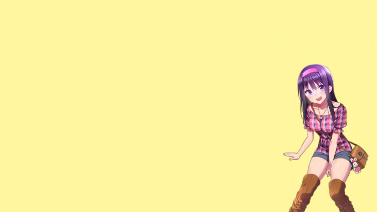 original characters, Purple hair, Purple eyes, Simple background, Boots, Anime girls, Anime HD Wallpaper Desktop Background