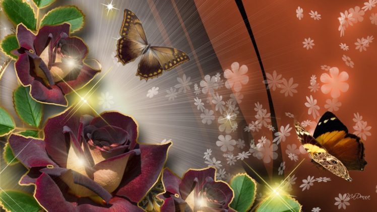 roses, Butterflies, Digital, Butterfly HD Wallpaper Desktop Background