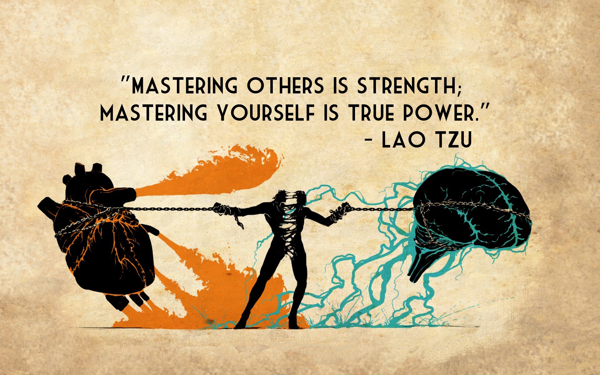 mastering, Strength, True, Power, Lao, Tzu, Quotes, Texts, Brain, Heart, Chains Wallpaper