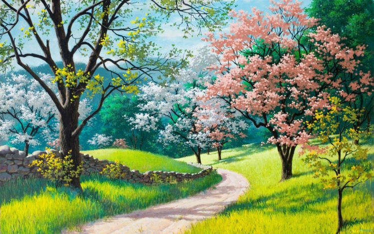 spring, Tree, Snow, Beauty, Landscape, Oil, Painting, Art HD Wallpaper Desktop Background