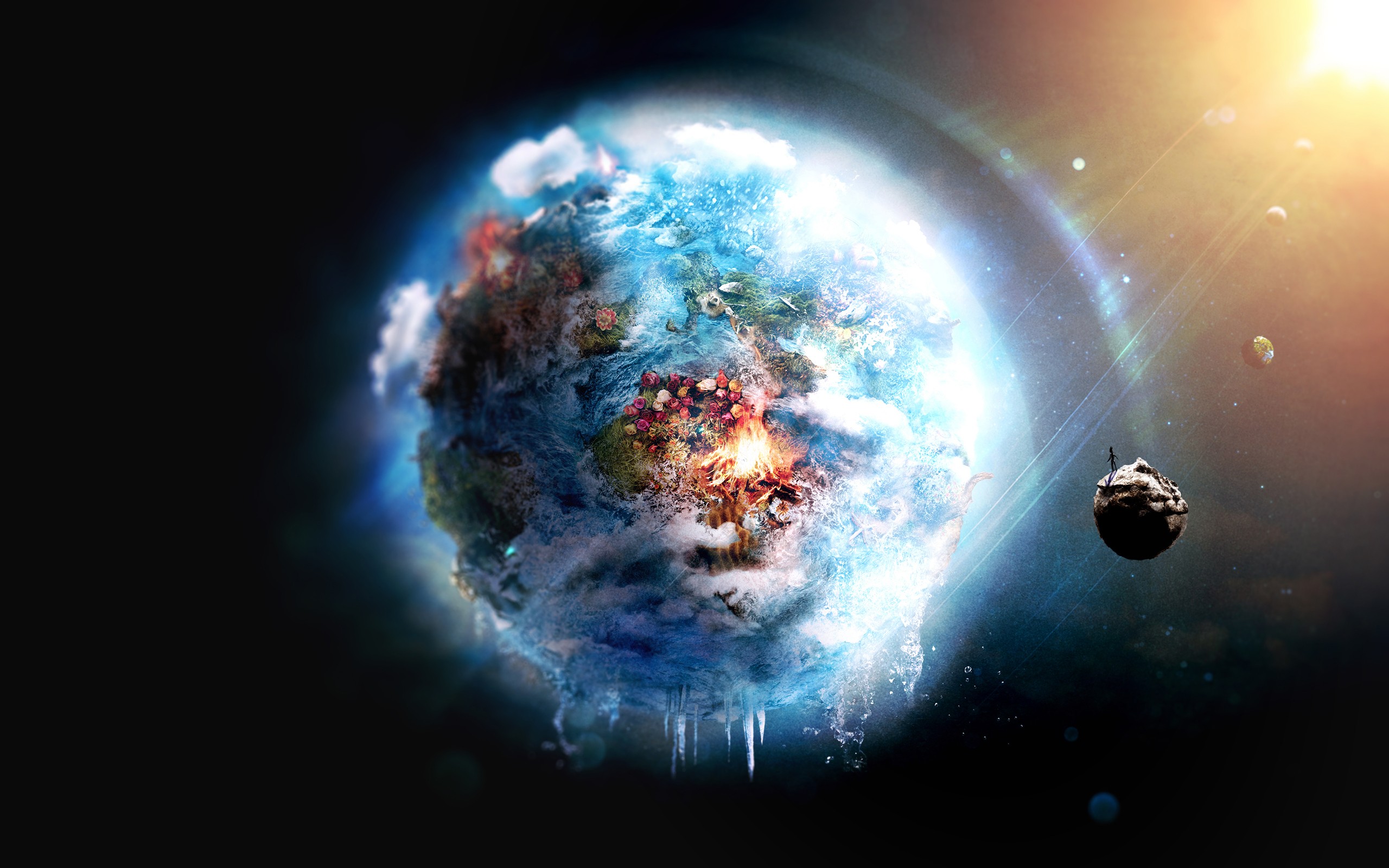 outer, Space, World, Futuristic, Fire, Earth, Frozen, Destruction Wallpaper