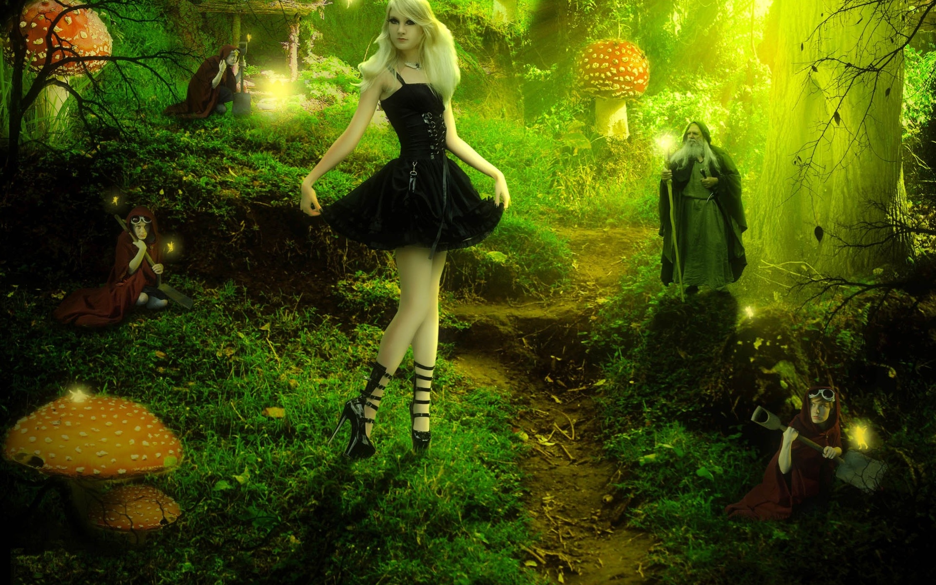 barbie, Fairy, Forest, Fantasy, Trees, Magical, Wizard, Mushroom, Women, Girl, Girls, Mood Wallpaper