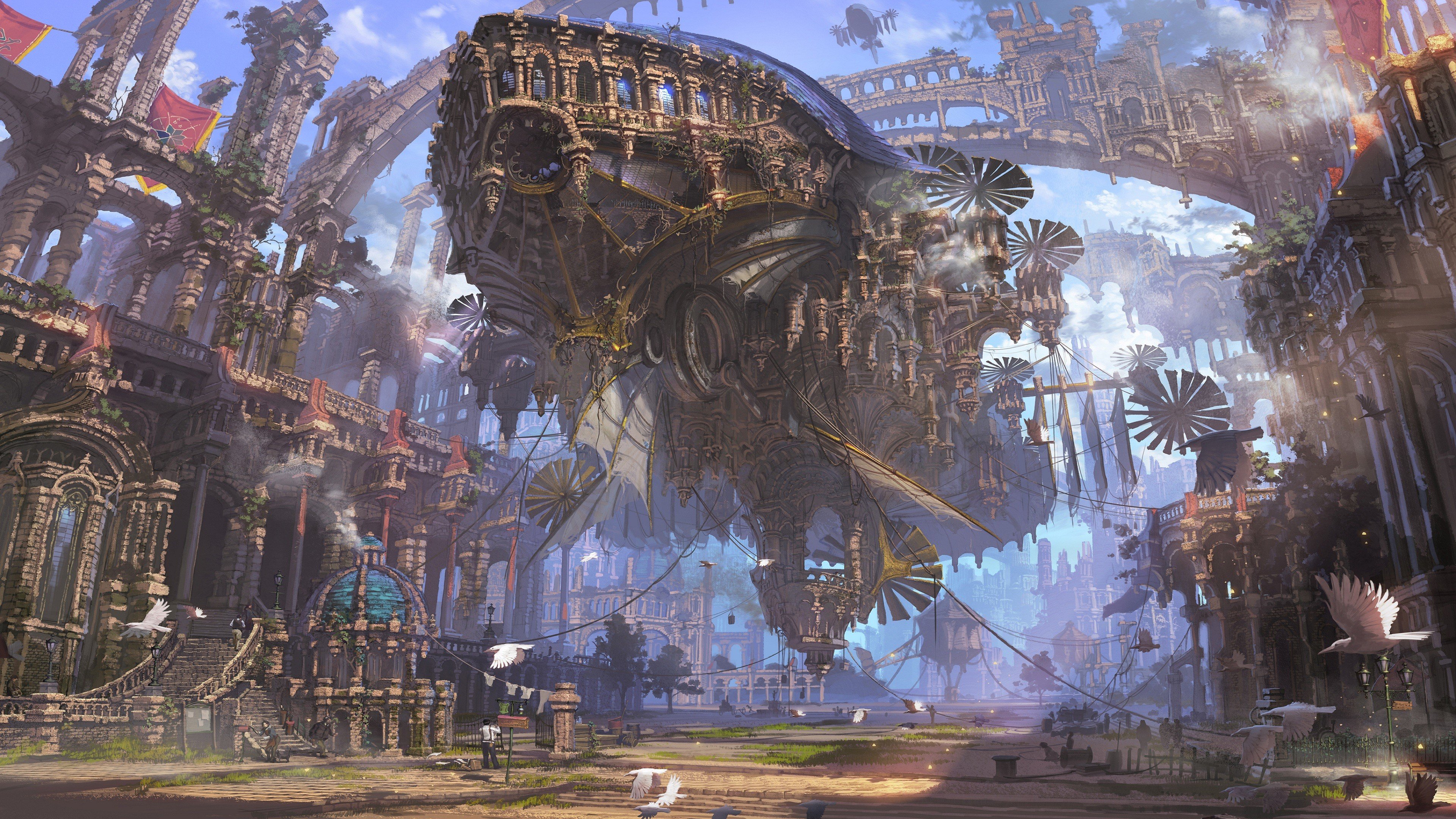 airships, Futuristic, Steampunk, Ruin, Ship, City Wallpaper