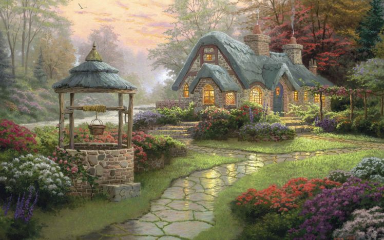 cottage, Painting, Landscape HD Wallpaper Desktop Background