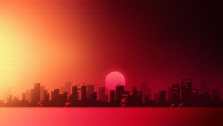 buildings, Skyscrapers, Sunset, Digital, Artwork HD Wallpaper Desktop Background