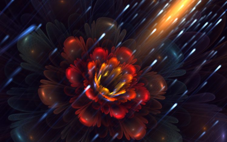 art, Fractal, Flower, Fireflies, Petals HD Wallpaper Desktop Background