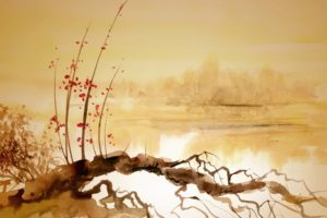 chinese, Painting, River, Snag
