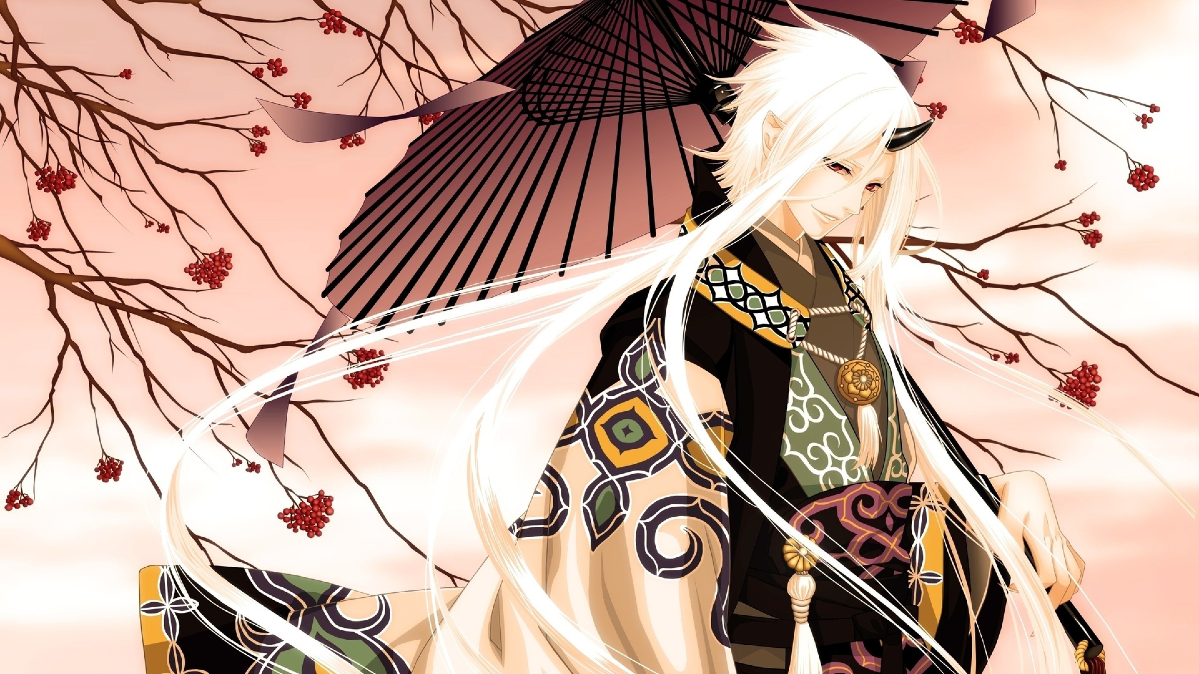 demons, Peaceful, Anime, Story, Girl, Kimono, Smiling, Blonde, 27676, 3840x2160 Wallpaper