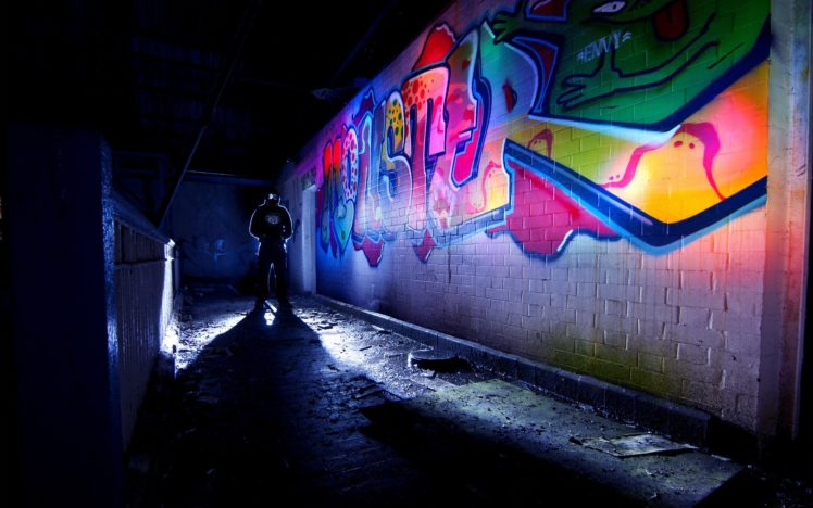 graffiti, Brick, Wall, Urban, Art, Color, Night, Psychedelic, Dark, Anarchy HD Wallpaper Desktop Background