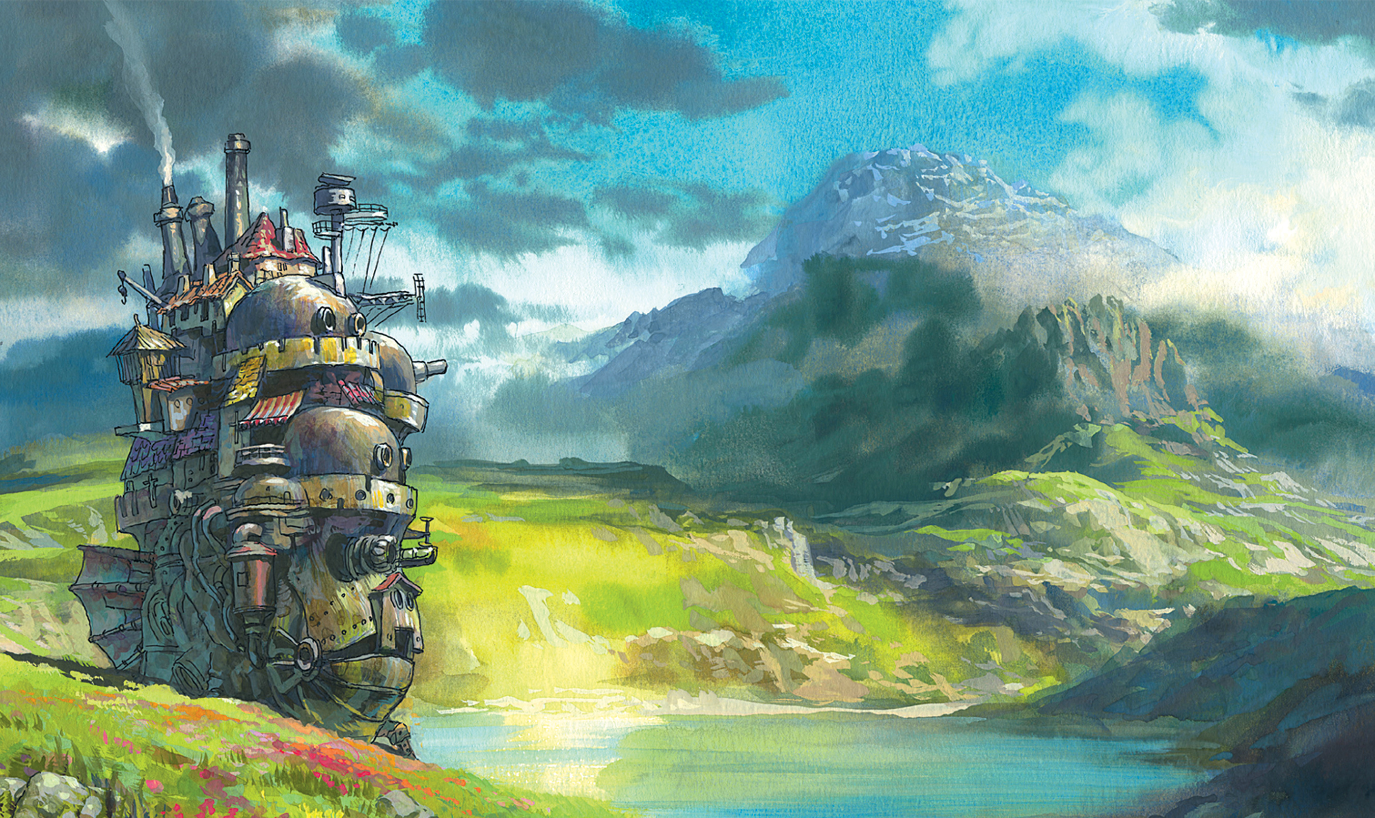 mountains, Landscapes, Fantasy, Art, Anime, Rivers, Howland039s, Moving, Castle, Hauru Wallpaper