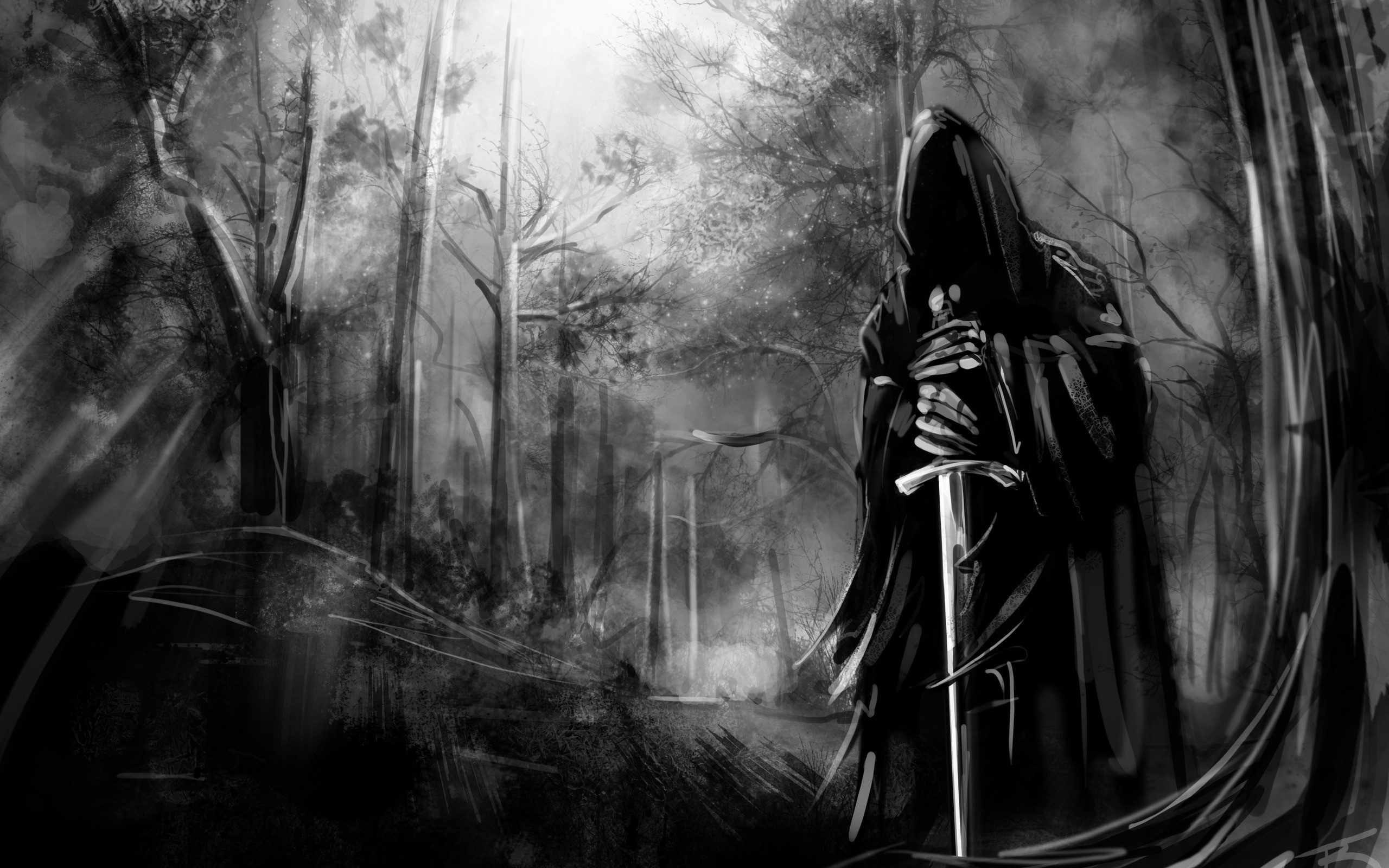 black, And, White, Death, Forest, Gothic, Swords Wallpaper