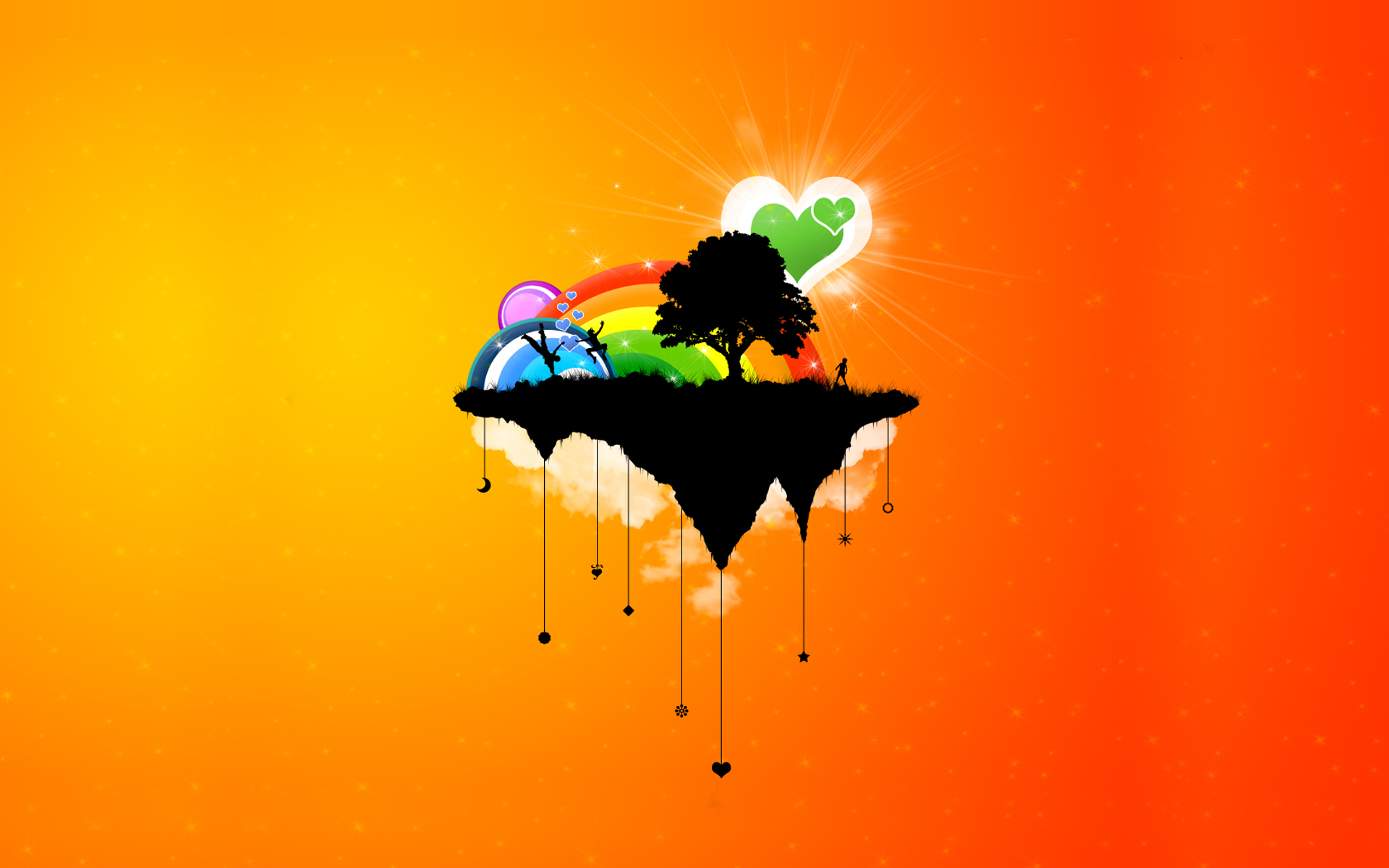 abstract, Clouds, Trees, Orange, Rainbows Wallpaper