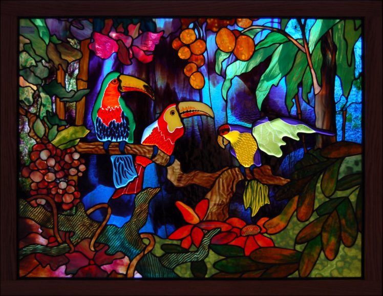 stained, Glass, Art, Window, Tropical, Parrot, Color, Jungle, Forest HD Wallpaper Desktop Background