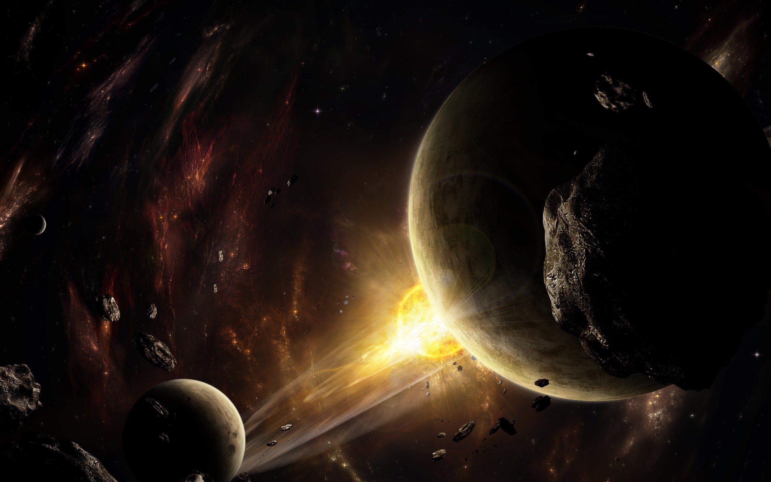outer, Space, Stars, Explosions, Planets, Asteroids Wallpaper