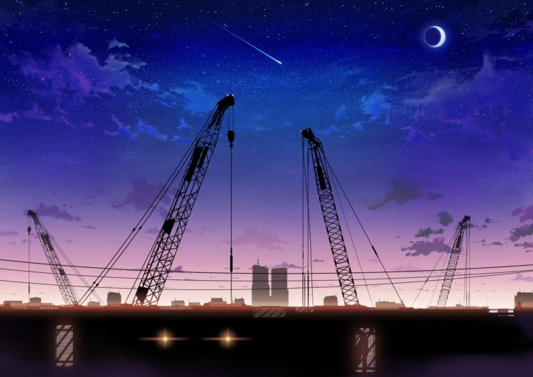 cityscapes, Night, Stars, Moon, Scenic, Falling, Stars HD Wallpaper Desktop Background