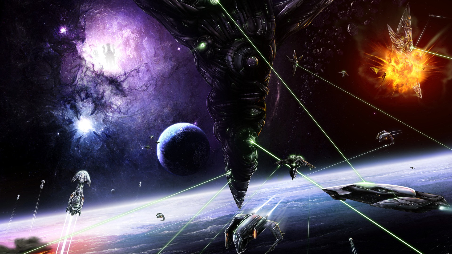 outer, Space, Space, Station, Battles Wallpaper