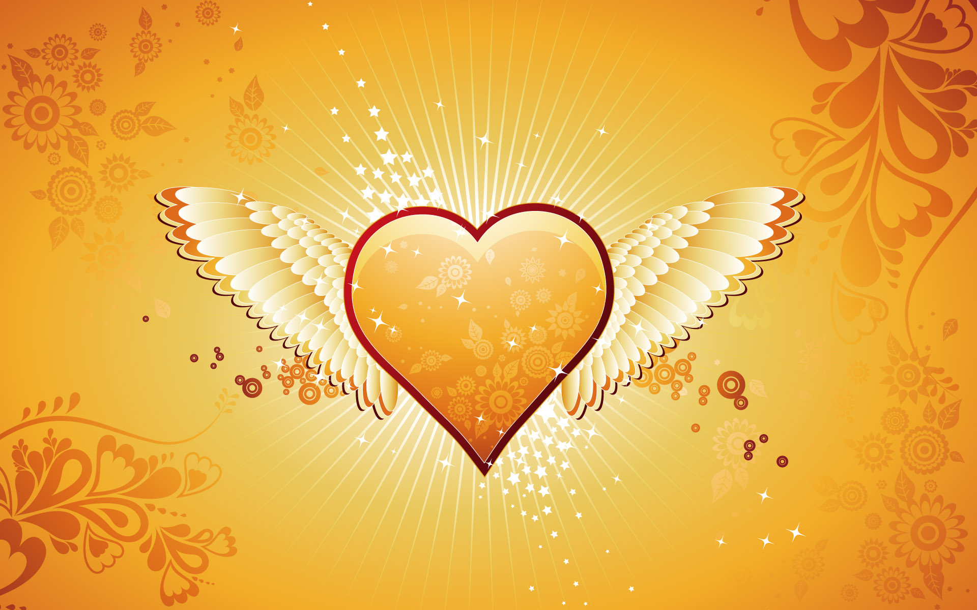 wings, Hearts, Floral Wallpaper