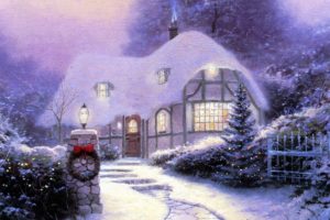 winter,  season , Snow, Houses, Christmas, Artwork