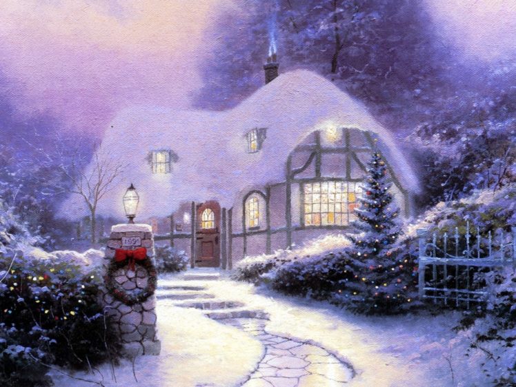 winter,  season , Snow, Houses, Christmas, Artwork HD Wallpaper Desktop Background
