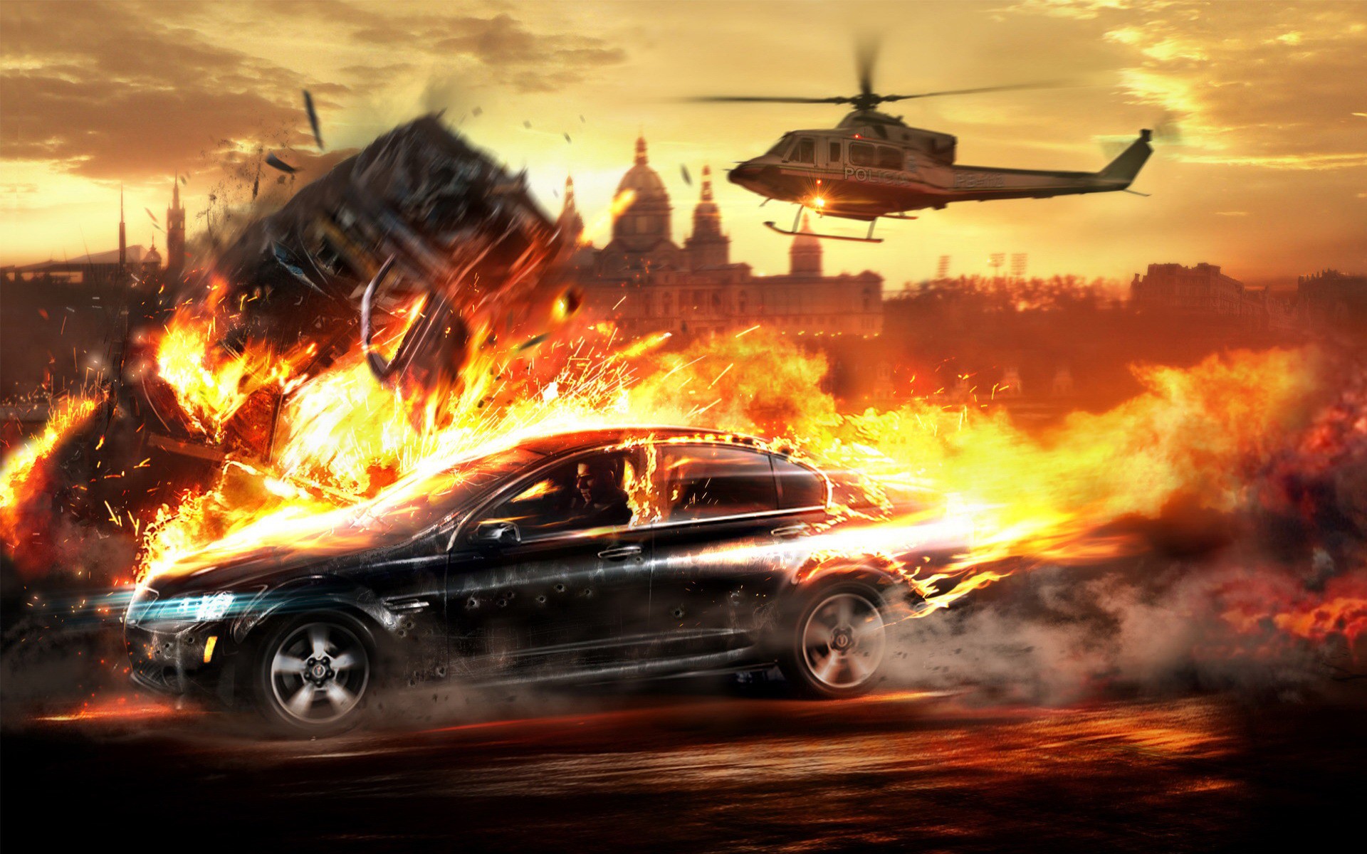 helicopters, Cars, Fire, Vehicles Wallpaper