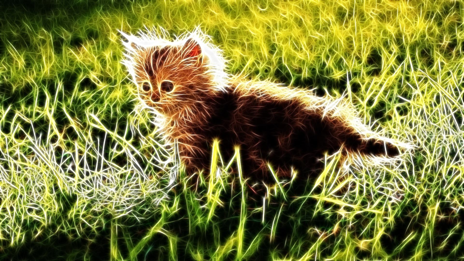 fractalius, Grass, Kittens Wallpaper