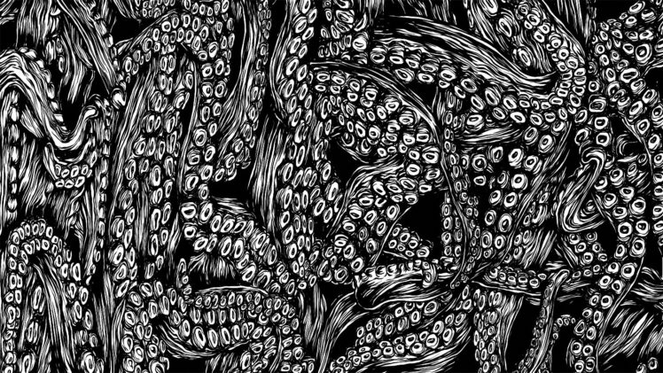 black, White, Octopuses, Thorax HD Wallpaper Desktop Background