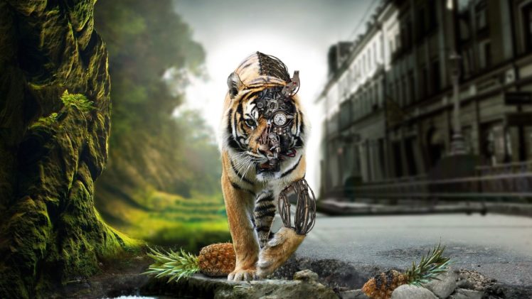 animals, Tigers, Cybernetic HD Wallpaper Desktop Background