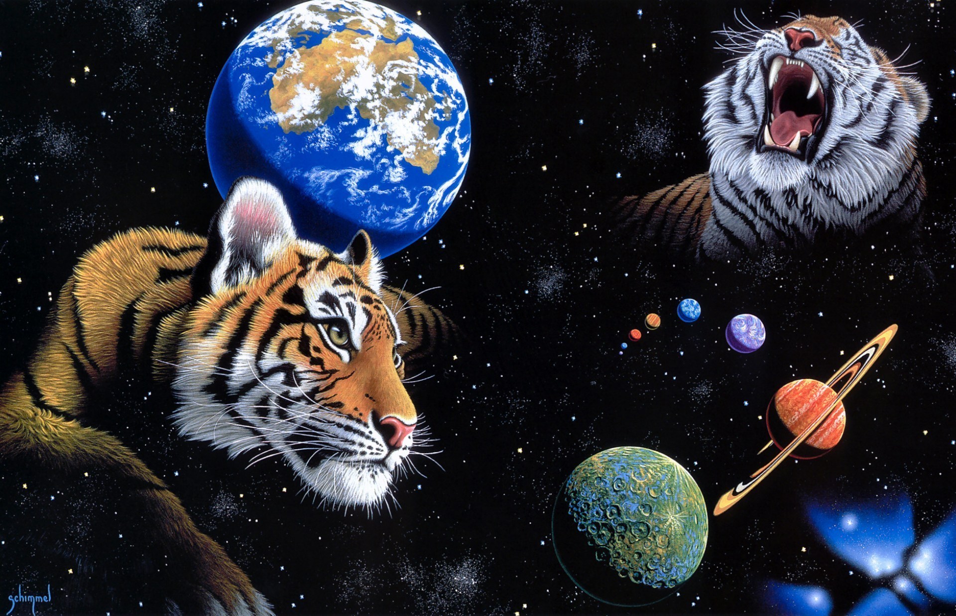 william schimmel, Schimmel, Tigers, Animals, Sci fi, Space, Universe, Stars, Planets, Nebula, Psychedelic, Cg, Digital art Wallpaper