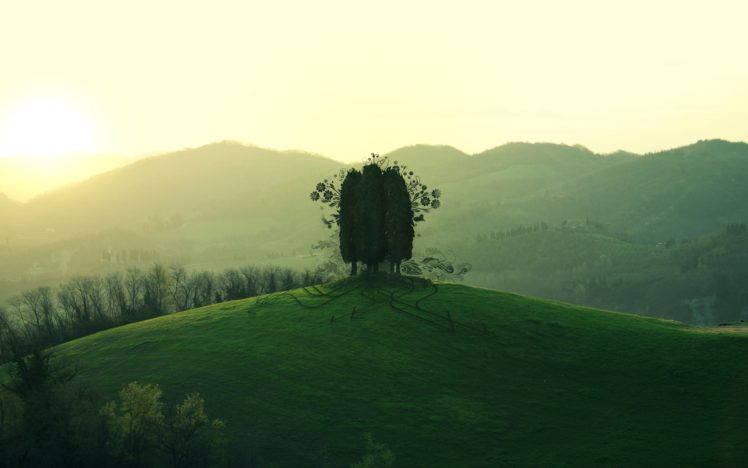 mountains, Landscapes, Artistic, Grass, Photo, Manipulation HD Wallpaper Desktop Background