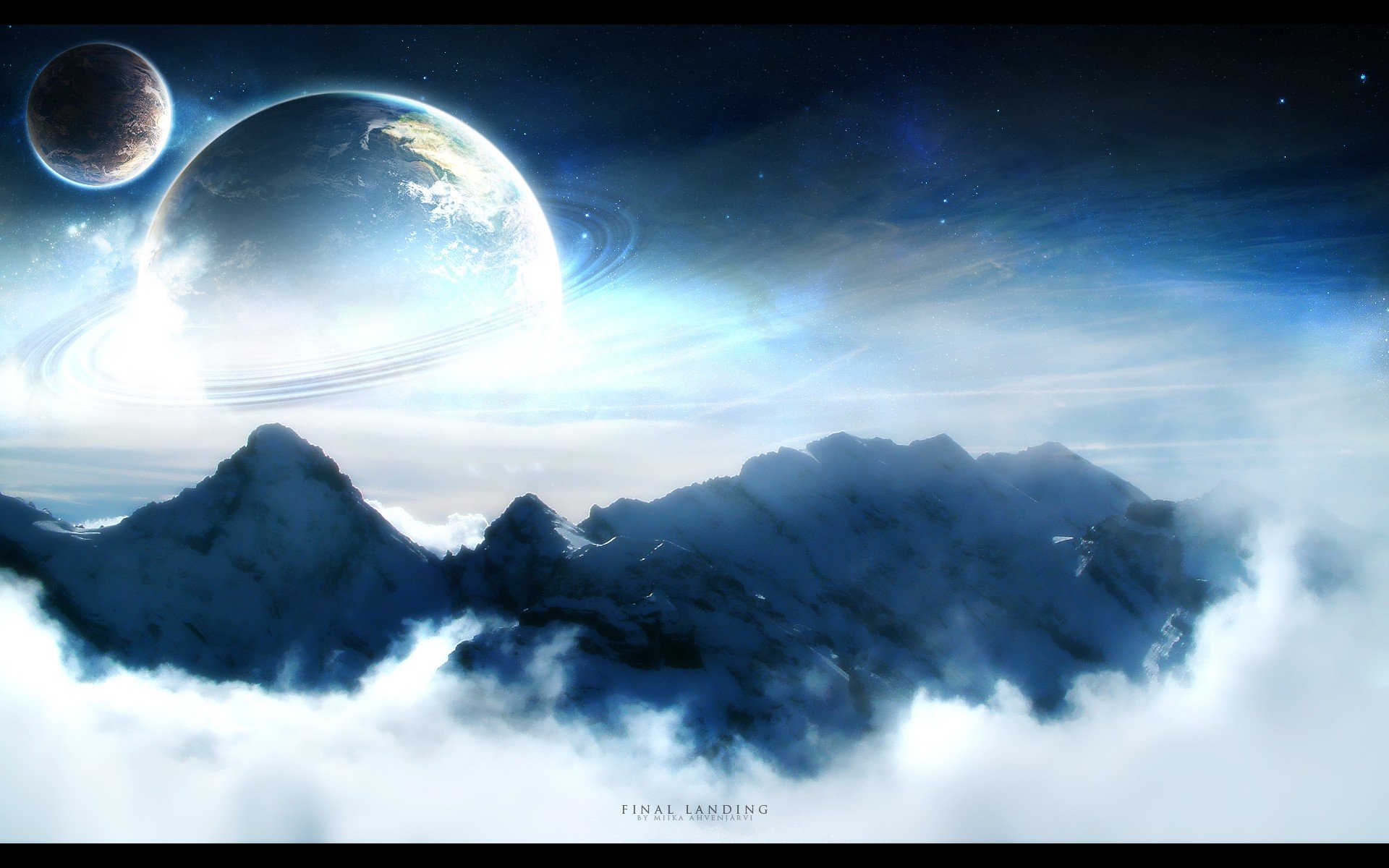 mountains, Clouds, Planets, Moon, Skies Wallpaper