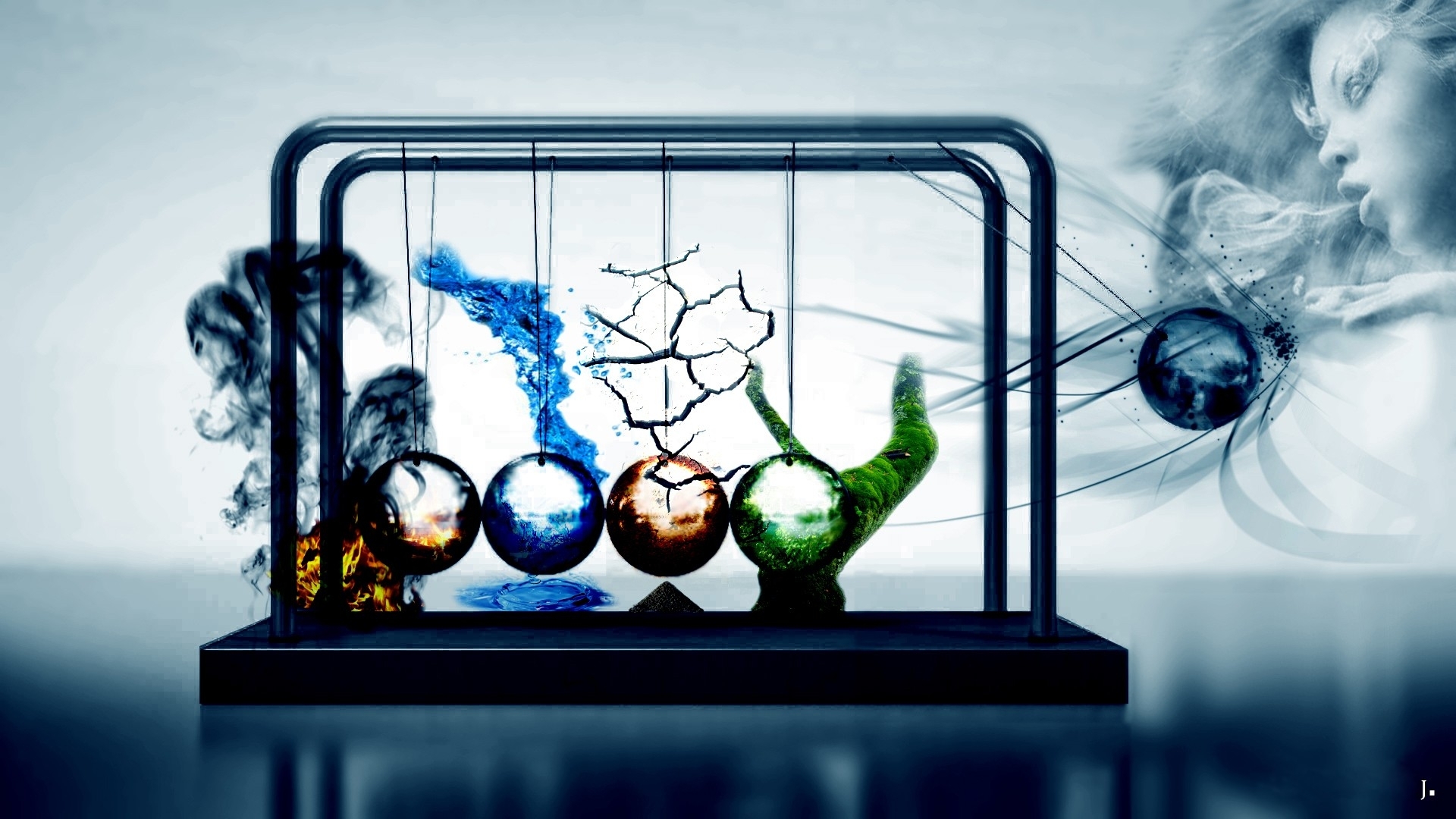 water, Abstract, Wood, Fire, Earth, Elements, Digital, Art, Artwork, Newtons, Cradle, Air, Four, Elements, Cg, Fantasy, Wome, Female, Girl, Wind Wallpaper