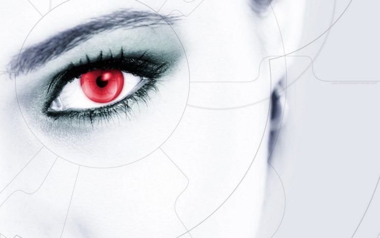 close up, Futuristic, Red, Eyes, Cyber, Girls HD Wallpaper Desktop Background