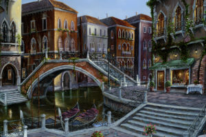 robert, Finale, Venician, Venice, Italy, Art, Detail, Palce, Architecture, Cities, Buildings, Bridges, Sidewalk, Stairs, Rivers, Canal, Water, Way, Colors, Painting, Scenic